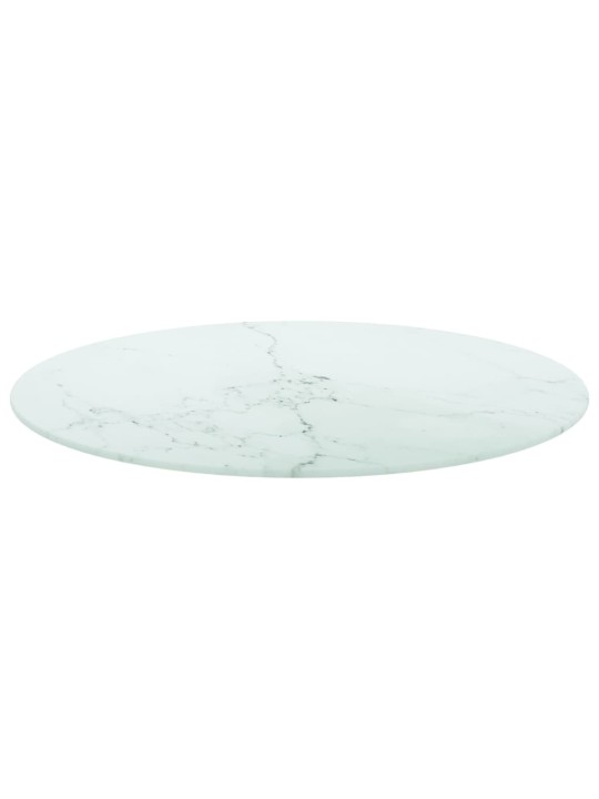 Stolní deska bílá Ø 60 x 0,8 cm tvrzené sklo mramorový design