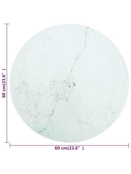 Stolní deska bílá Ø 60 x 0,8 cm tvrzené sklo mramorový design