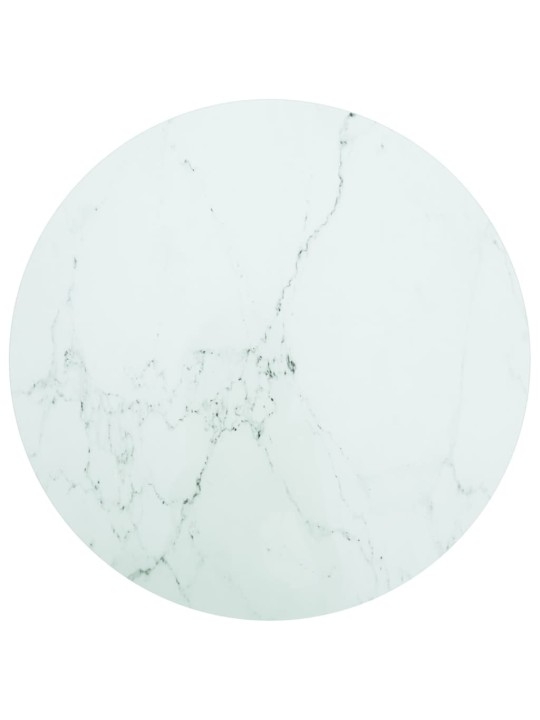 Stolní deska bílá Ø 70 x 0,8 cm tvrzené sklo mramorový design