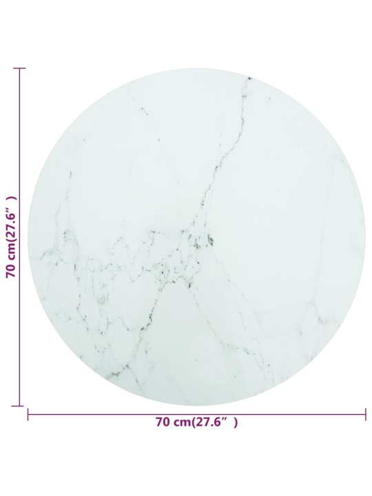 Stolní deska bílá Ø 70 x 0,8 cm tvrzené sklo mramorový design