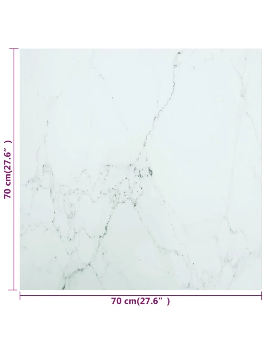 Stolní deska bílá 70 x 70 cm 6 mm tvrzené sklo mramorový design