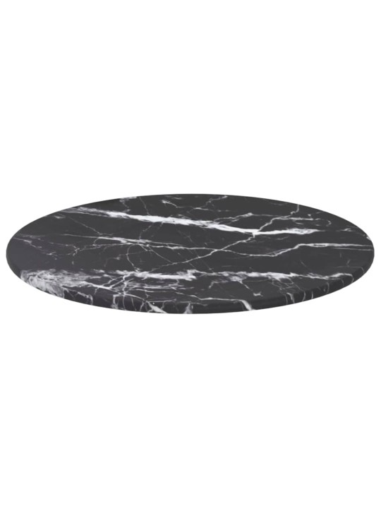 Stolní deska černá Ø 30 x 0,8 cm tvrzené sklo mramorový design