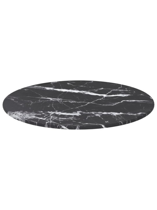 Stolní deska černá Ø 40 x 0,8 cm tvrzené sklo mramorový design