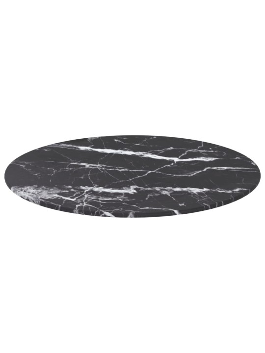 Stolní deska černá Ø 50 x 0,8 cm tvrzené sklo mramorový design