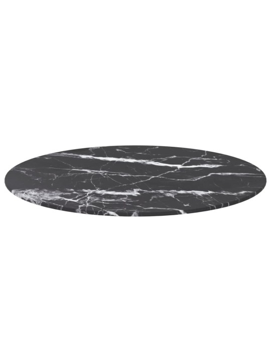 Stolní deska černá Ø 60 x 0,8 cm tvrzené sklo mramorový design