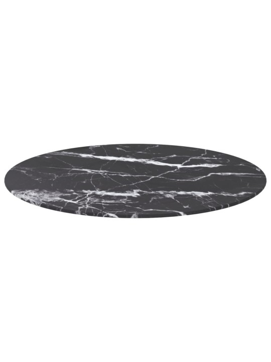 Stolní deska černá Ø 70 x 0,8 cm tvrzené sklo mramorový design