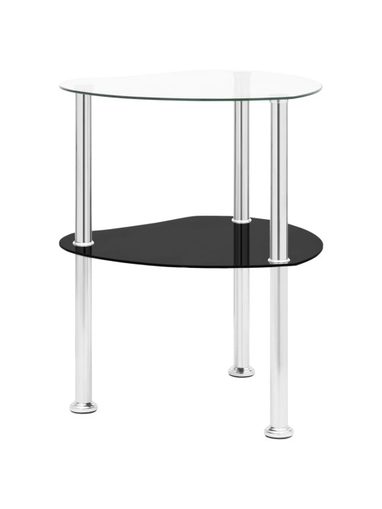 322786 2-Tier Side Table Transparent & Black 38x38x50cm Tempered Glass