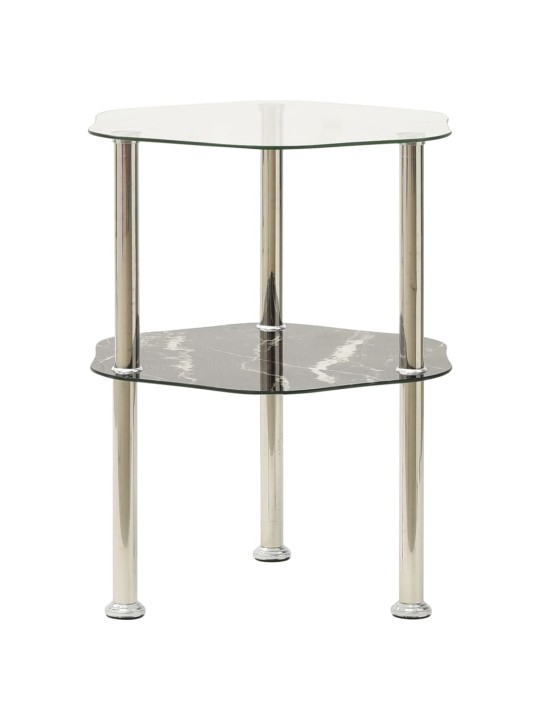 322792 2-Tier Side Table Transparent & Black 38x38x50cm Tempered Glass