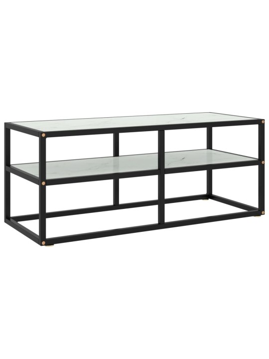 TV stolek černý s bílým mramorovým sklem 100 x 40 x 40 cm