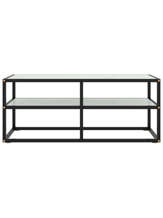 TV stolek černý s bílým mramorovým sklem 100 x 40 x 40 cm