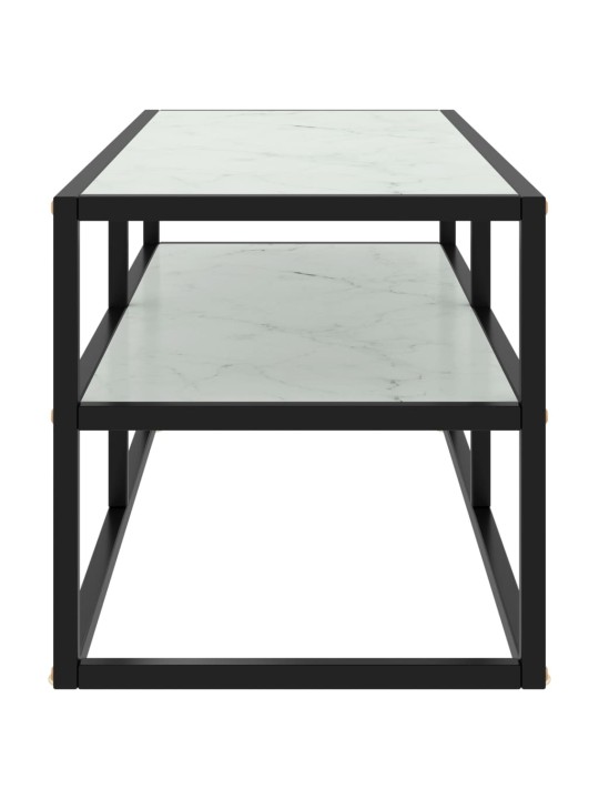 TV stolek černý s bílým mramorovým sklem 100 x 40 x 40 cm