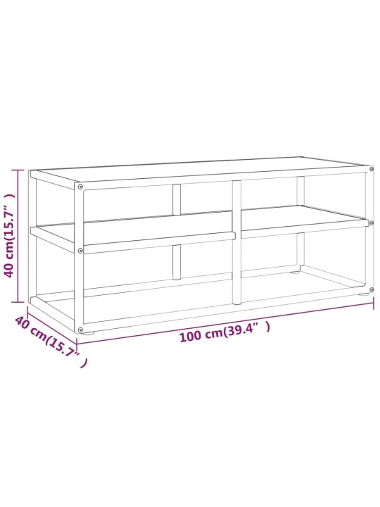 TV stolek černý s bílým mramorovým sklem 100 x 40 x 40 cm