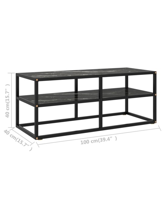 TV stolek černý s černým mramorovým sklem 100 x 40 x 40 cm