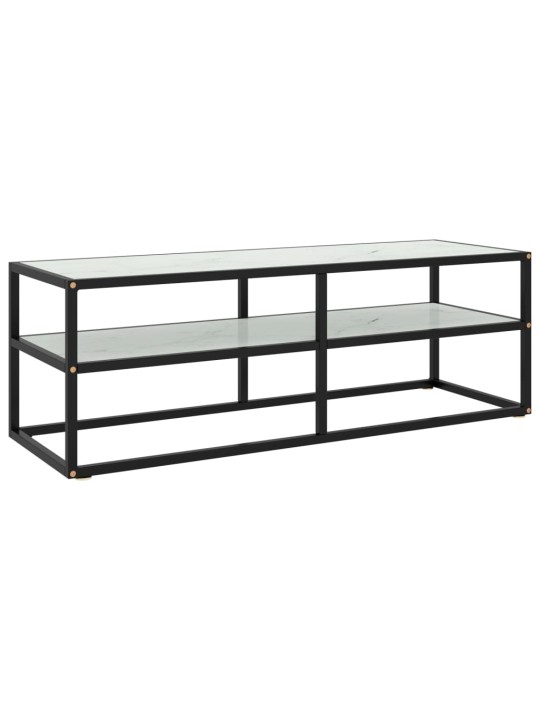 TV stolek černý s bílým mramorovým sklem 120 x 40 x 40 cm