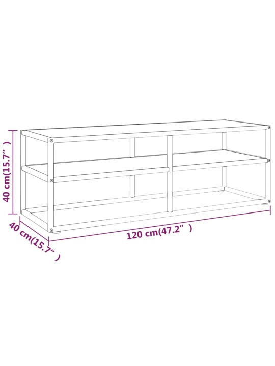 TV stolek černý s bílým mramorovým sklem 120 x 40 x 40 cm