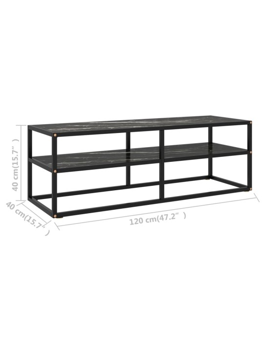 TV stolek černý s černým mramorovým sklem 120 x 40 x 40 cm
