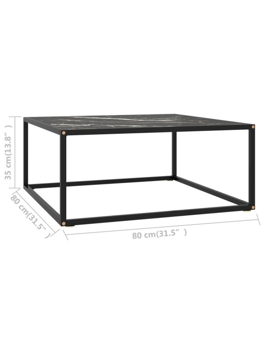 Konferenční stolek černý s černým mramorovým sklem 80x80x35 cm