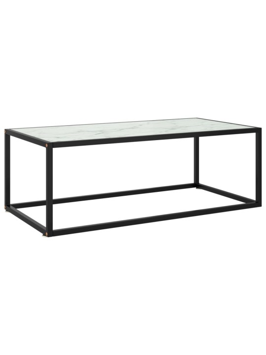 Konferenční stolek černý s bílým mramorovým sklem 100x50x35 cm