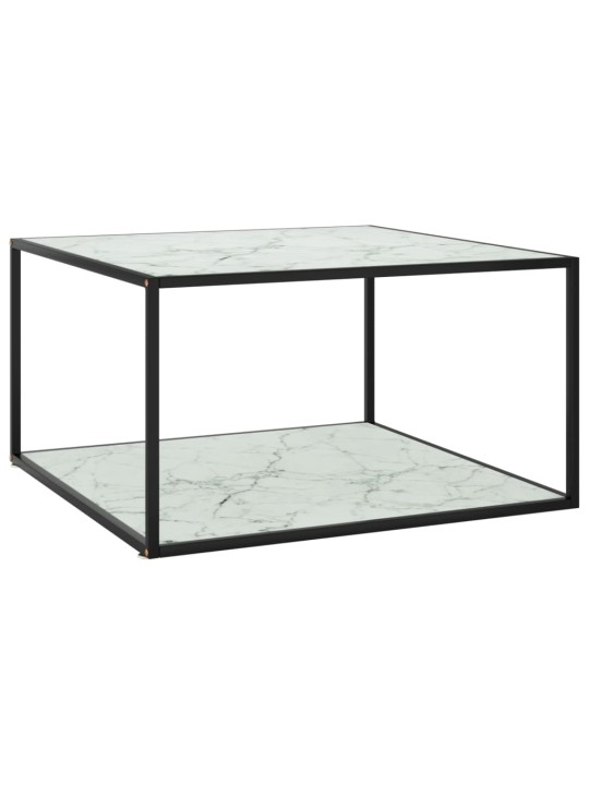 Konferenční stolek černý s bílým mramorovým sklem 90x90x50 cm