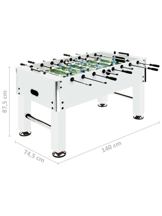 Stolní fotbal ocel 60 kg 140 x 74,5 x 87,5 cm bílý