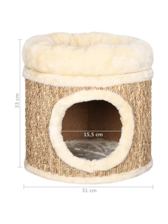 Kočičí domeček s luxusním poduškou 33 cm mořská tráva