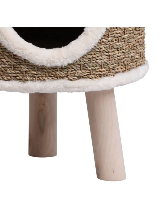 Kočičí domeček s dřevěnými nohami 41 cm mořská tráva
