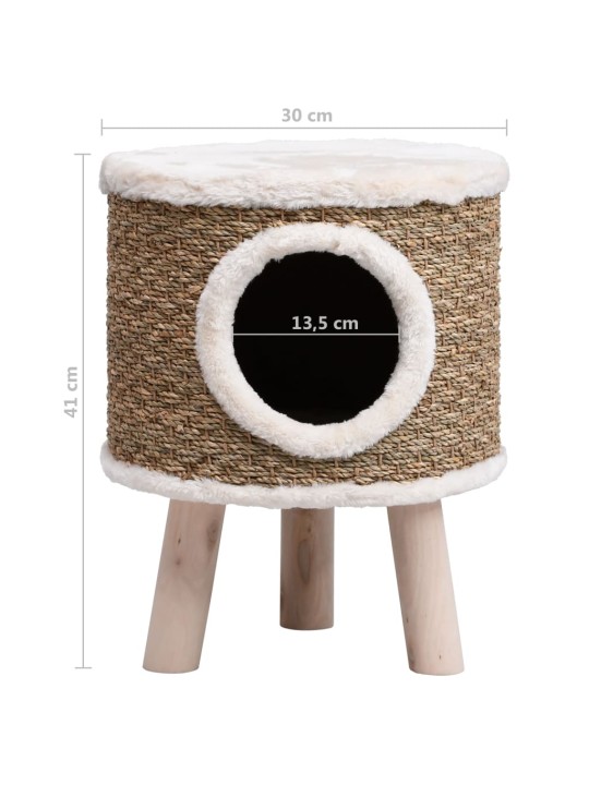 Kočičí domeček s dřevěnými nohami 41 cm mořská tráva