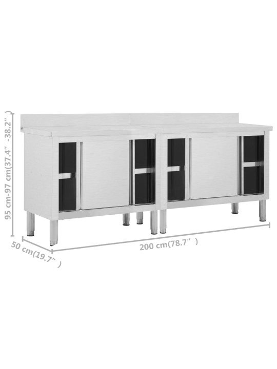 Pracovní stoly s posuvnými dvířky 2 ks 200x50x(95–97) cm nerez
