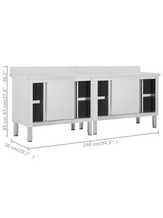 Pracovní stoly s posuvnými dvířky 2 ks 240x50x(95–97) cm nerez