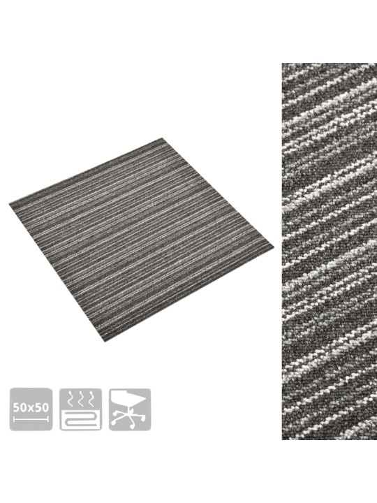Kobercové podlahové dlaždice 20ks 5m² 50x50 cm proužky antracit
