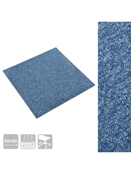 Kobercové podlahové dlaždice 20 ks 5 m² 50 x 50 cm modré