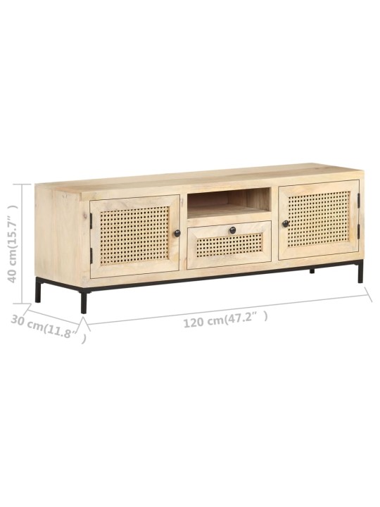 TV stolek 120 x 30 x 40 cm masivní mangovník a přírodní rákos