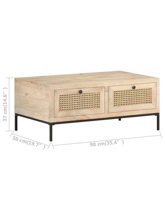 Konferenční stolek 90x50x37 cm masivní mangovník přírodní rákos