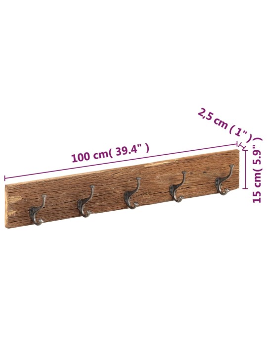 Věšák do předsíně s 5 háčky 100 x 2,5 x 15 cm recyklovaný masiv