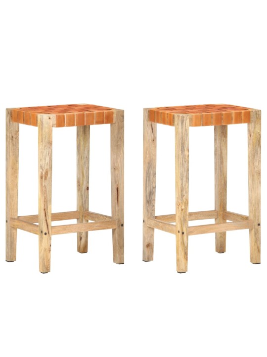 Barové stoličky 2 ks hnědé pravá kůže 75 cm