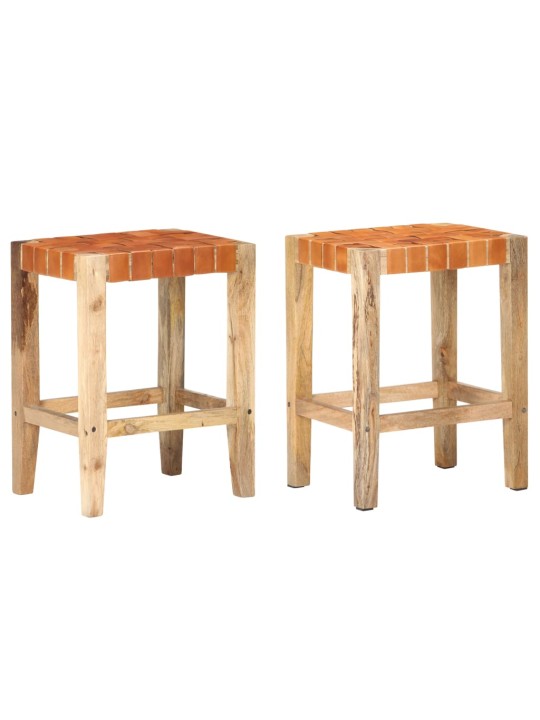 Barové stoličky 2 ks hnědé pravá kůže 60 cm