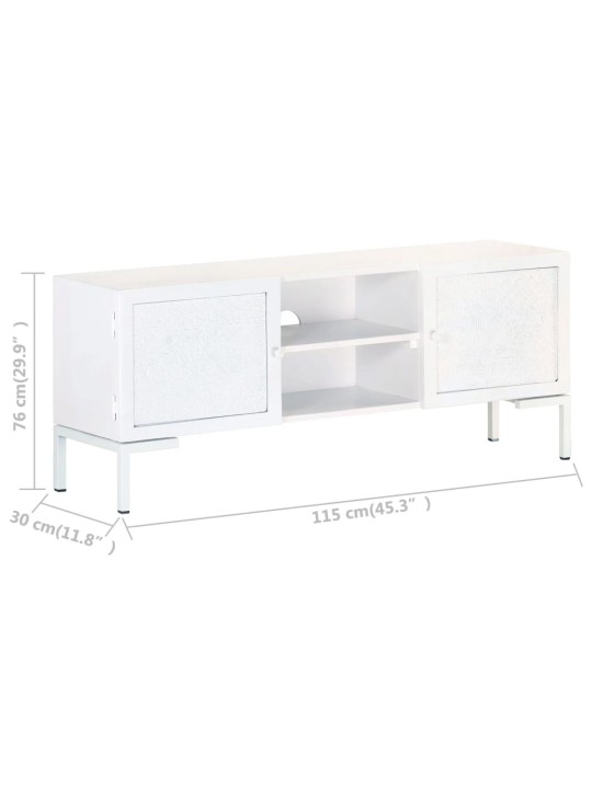 TV stolek bílý 115 x 30 x 46 cm masivní mangovníkové dřevo