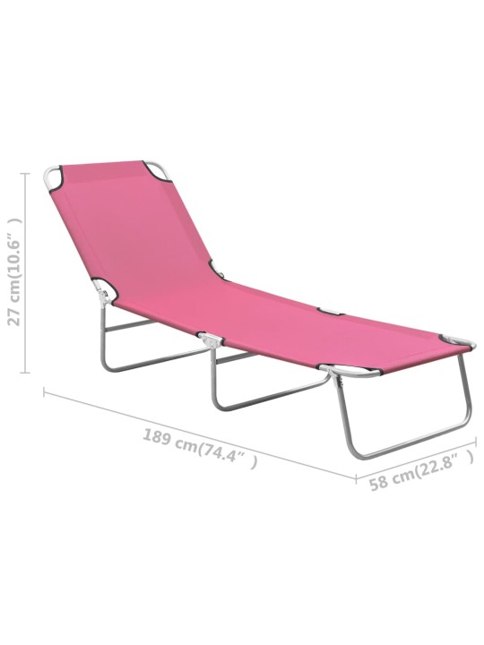 Skládací zahradní lehátko ocel a textil růžové