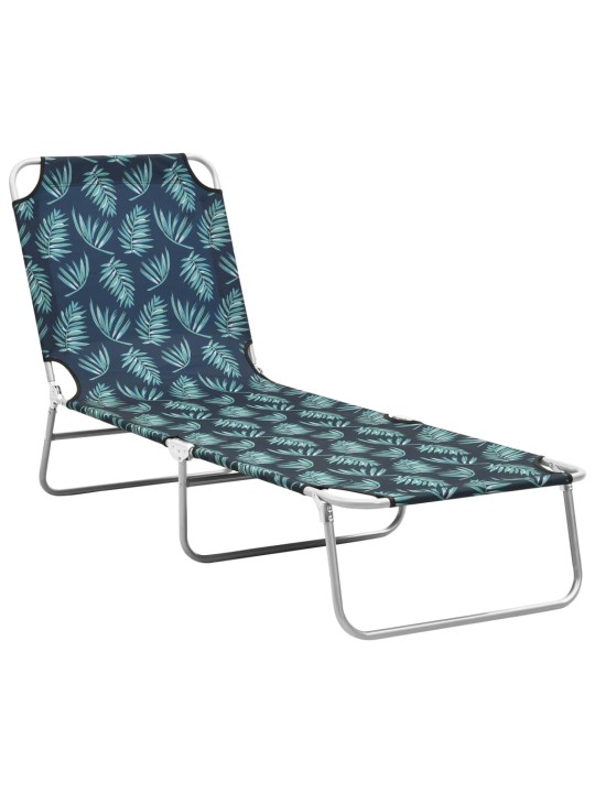 Skládací zahradní lehátko ocel a textil potisk se vzorem listů