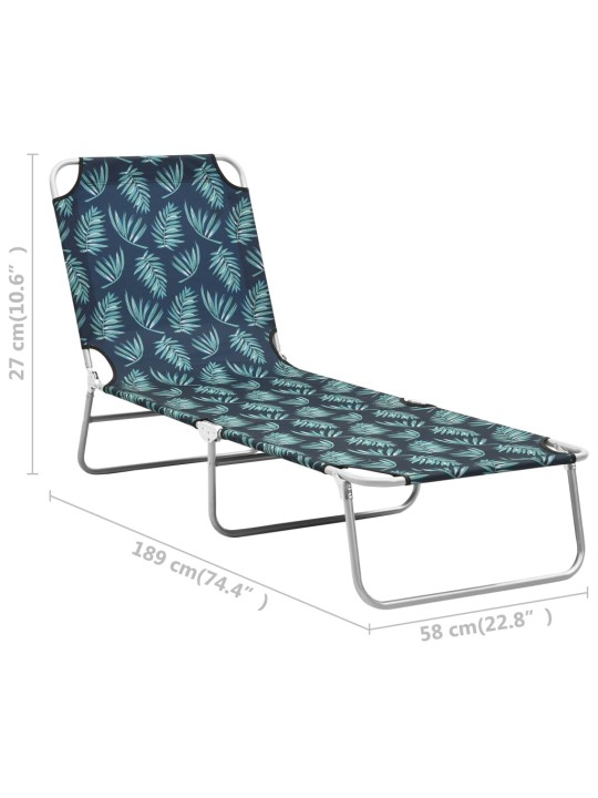 Skládací zahradní lehátko ocel a textil potisk se vzorem listů