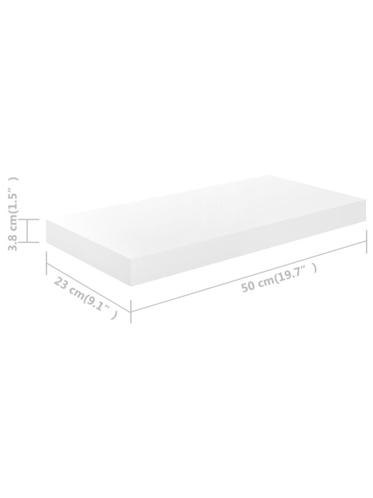 Plovoucí nástěnné police 4 ks bílé vysoký lesk 50x23x3,8 cm MDF
