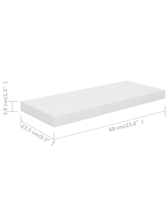Plovoucí nástěnné police 4 ks lesklé bílé 60x23,5x3,8 cm MDF