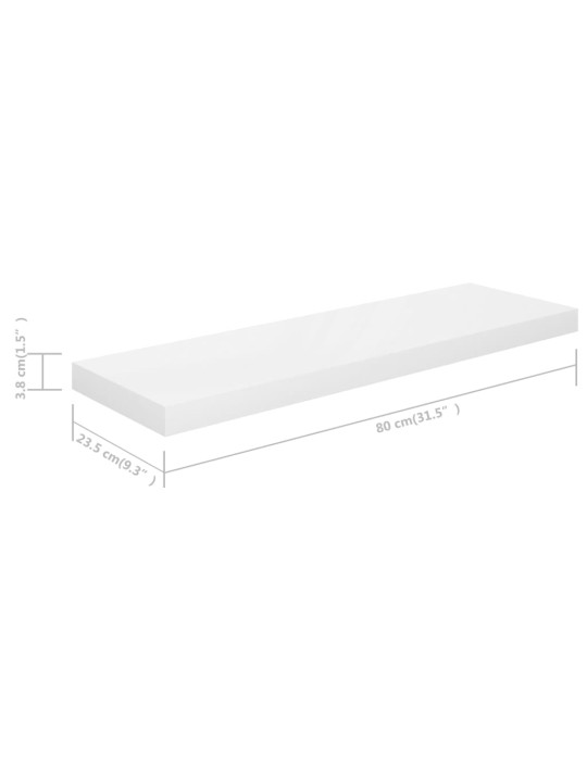 Plovoucí nástěnné police 4 ks lesklé bílé 80x23,5x3,8 cm MDF