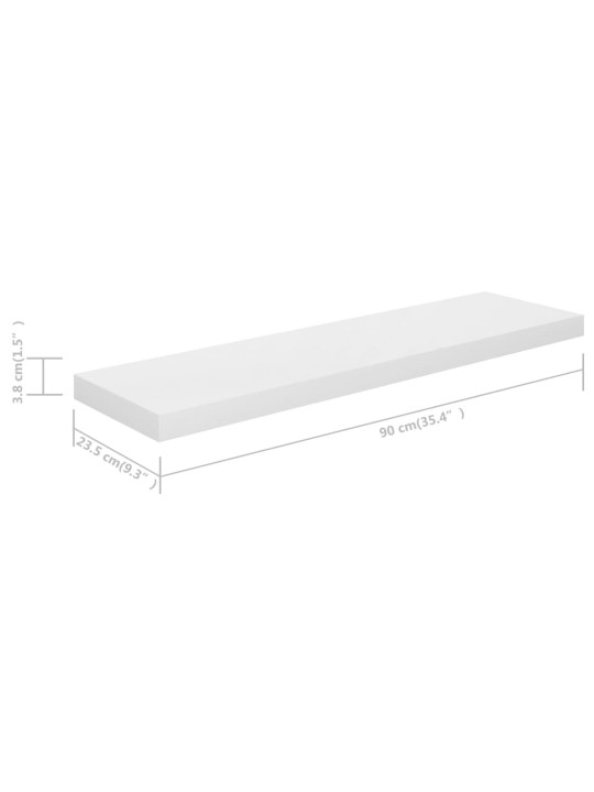 Plovoucí nástěnné police 4 ks lesklé bílé 90x23,5x3,8 cm MDF