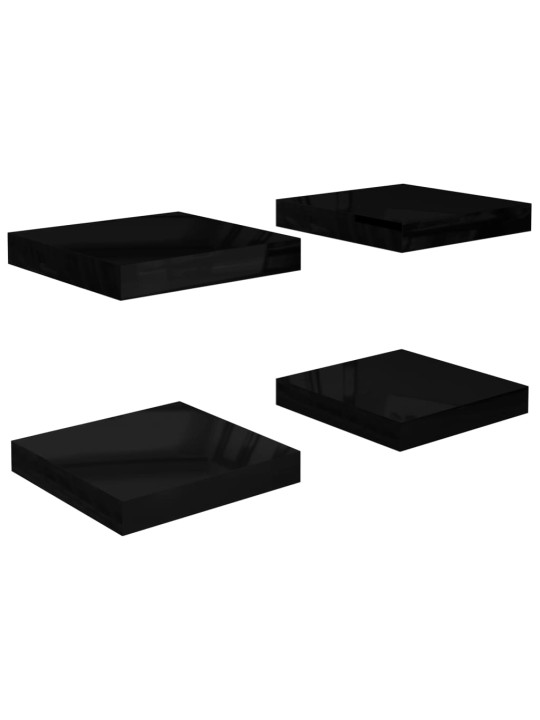 Plovoucí nástěnné police 4 ks lesklé černé 23x23,5x3,8 cm MDF