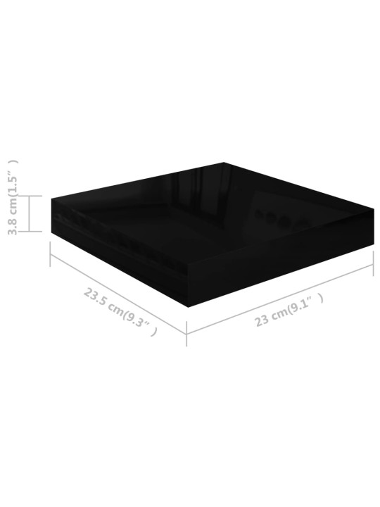 Plovoucí nástěnné police 4 ks lesklé černé 23x23,5x3,8 cm MDF