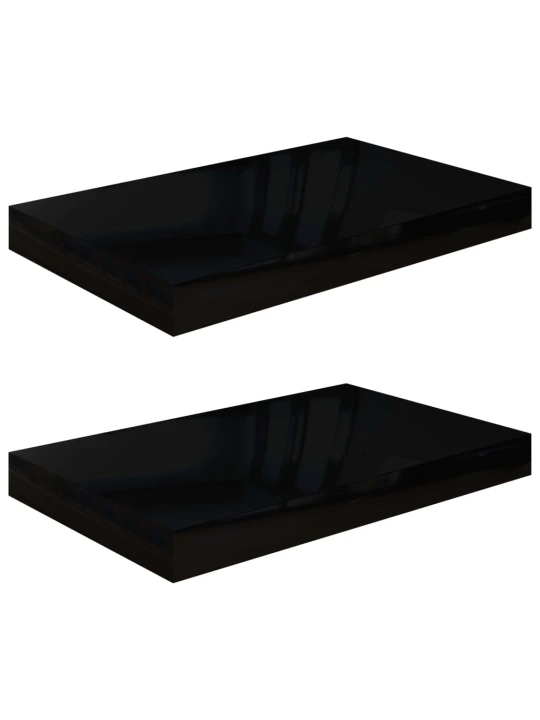 Plovoucí nástěnné police 2 ks lesklé černé 40 x 23 x 3,8 cm MDF