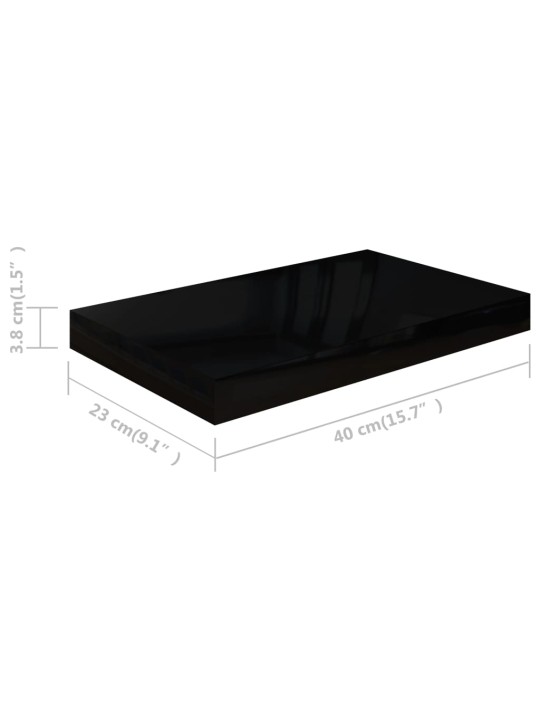 Plovoucí nástěnné police 2 ks lesklé černé 40 x 23 x 3,8 cm MDF