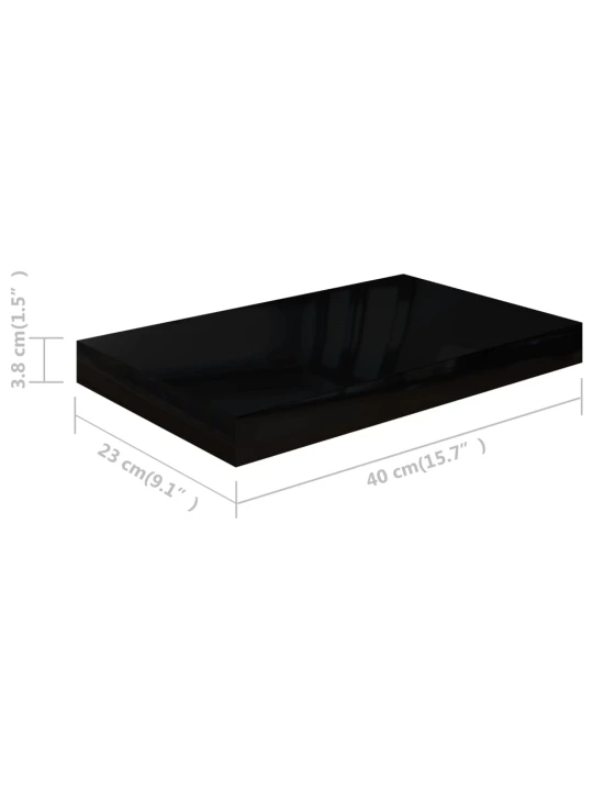 Plovoucí nástěnné police 2 ks lesklé černé 40 x 23 x 3,8 cm MDF