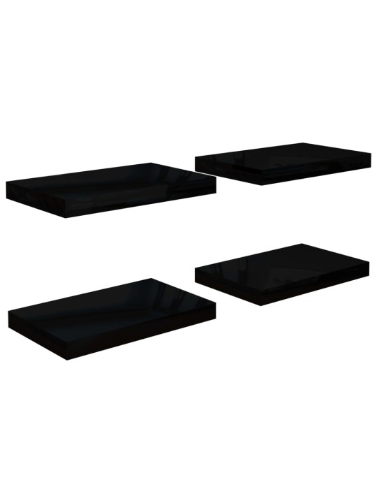 Plovoucí nástěnné police 4 ks lesklé černé 40 x 23 x 3,8 cm MDF